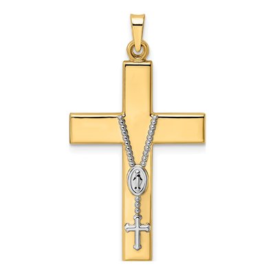 14K Two-Tone Gold Hollow Rosary Cross Pendant