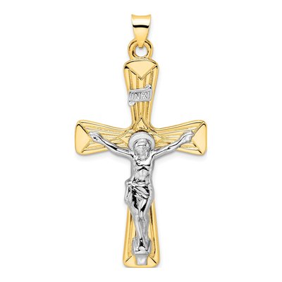 14K Two-Tone Gold Large INRI Crucifix Pendant