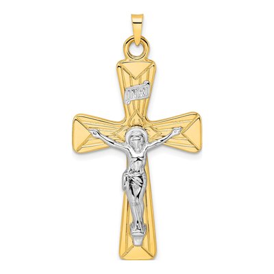 14K Two-Tone Gold INRI Crucifix Cross Pendant