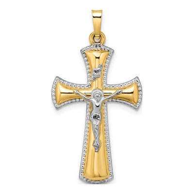 14K Two-Tone Gold Hollow INRI Crucifix Pendant