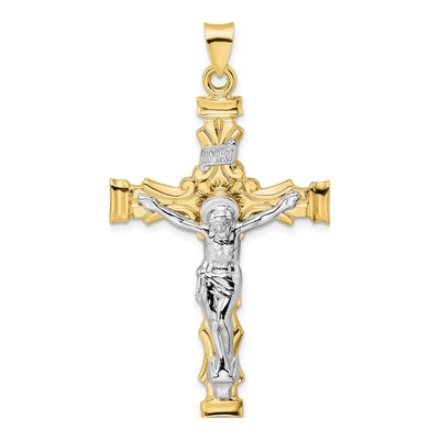 14K Two-Tone Gold INRI Crucifix Pendant
