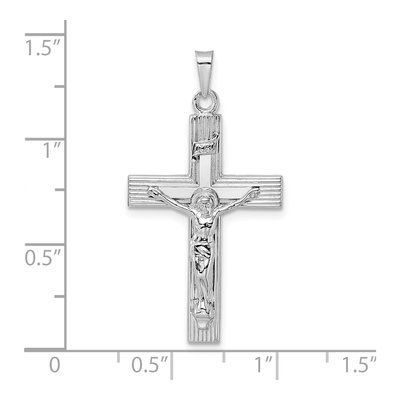 14K White Gold Striped INRI Crucifix Pendant – view 4