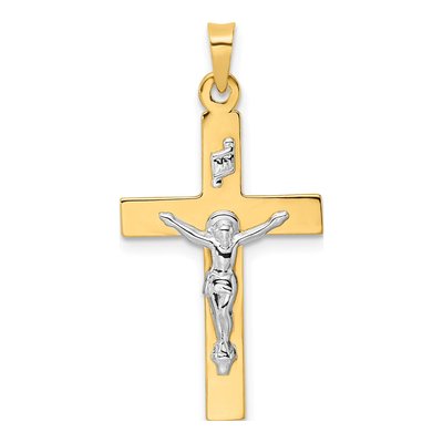 14K Two-Tone Gold INRI Crucifix Pendant
