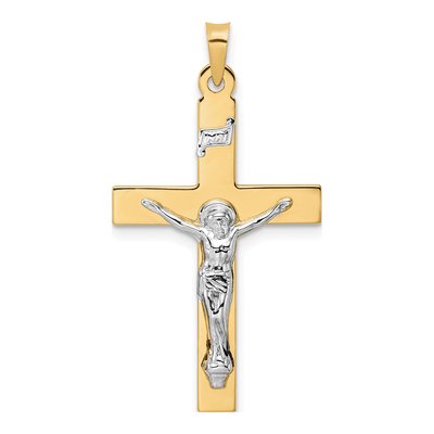 14K Two-Tone Gold INRI Crucifix Pendant