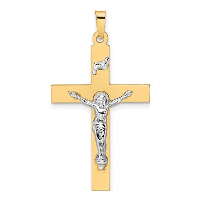 14K Two-Tone Gold INRI Crucifix Pendant