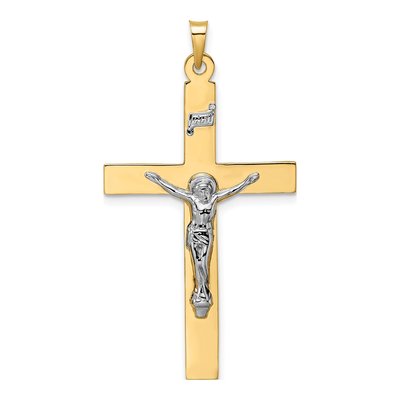 14K Two-Tone Gold INRI Crucifix Pendant