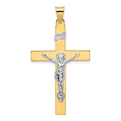 14K Two-Tone Gold INRI Crucifix Pendant