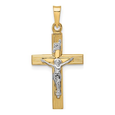 14K Two-Tone Gold INRI Crucifix Pendant