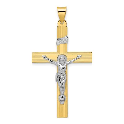 14K Two-Tone Gold INRI Crucifix Cross Pendant