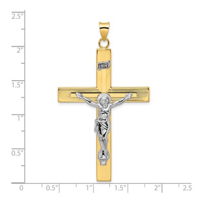 14K Two-Tone Gold INRI Crucifix Cross Pendant – view 4