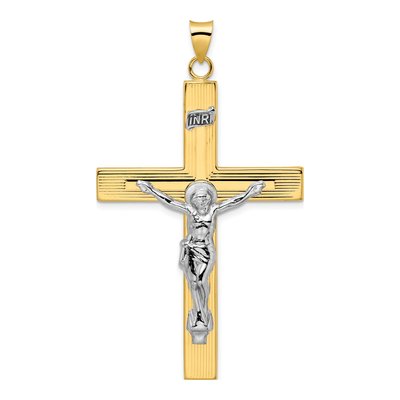 14K Two-Tone Gold INRI Crucifix Cross Pendant