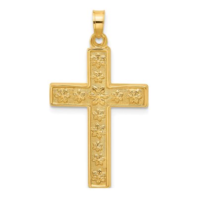 14K Yellow Gold Floral Cross Pendant