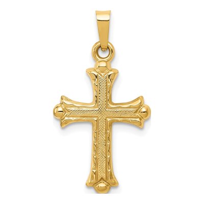 14K Yellow Gold Fleur de Lis Cross Pendant