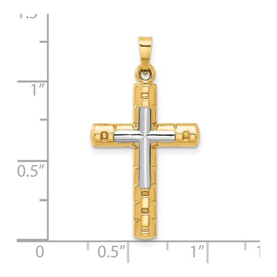 14K Two-Tone Gold Textured Latin Cross Pendant – view 5