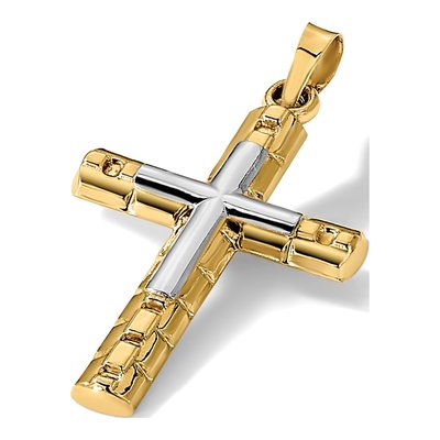 14K Two-Tone Gold Textured Latin Cross Pendant – view 6
