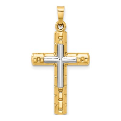 14K Two-Tone Gold Textured Latin Cross Pendant