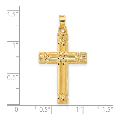 14K Yellow Gold Grooved Hollow Cross Pendant – view 5