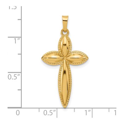 14K Yellow Gold Hollow Beaded Cross Pendant – view 5