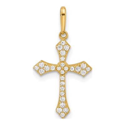 14K Yellow Gold CZ Passion Cross Pendant
