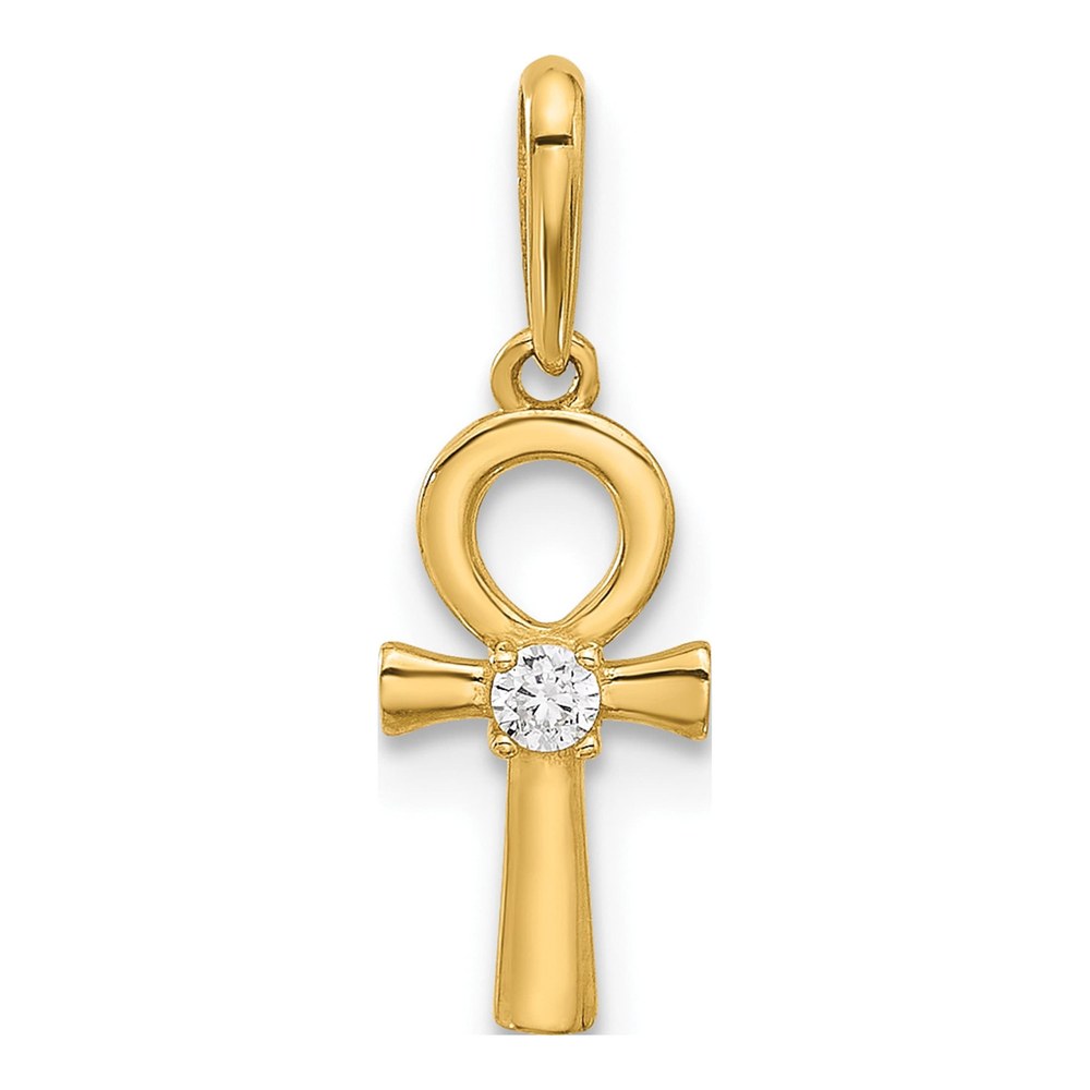 14K Yellow Gold CZ Ankh Cross Pendant