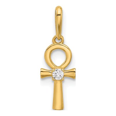 14K Yellow Gold CZ Ankh Cross Pendant