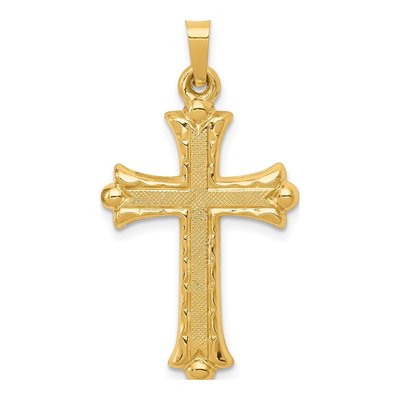 14K Yellow Gold Fleur de Lis Cross Pendant