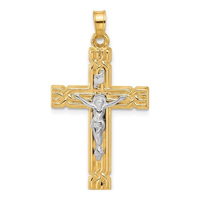 14K Two-Tone Gold INRI Crucifix Pendant