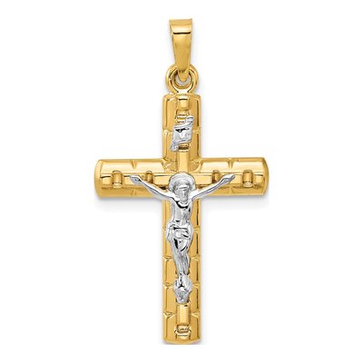 14K Two-Tone Gold Hollow Crucifix Pendant