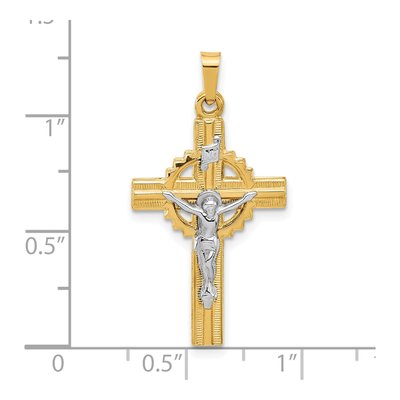 14K Two-Tone Gold Hollow INRI Crucifix Pendant – view 4
