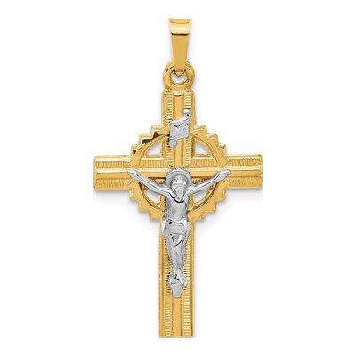 14K Two-Tone Gold Hollow INRI Crucifix Pendant
