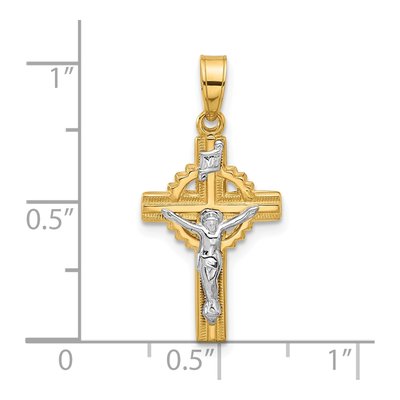 14K Two-Tone Gold Hollow INRI Crucifix Pendant – view 4