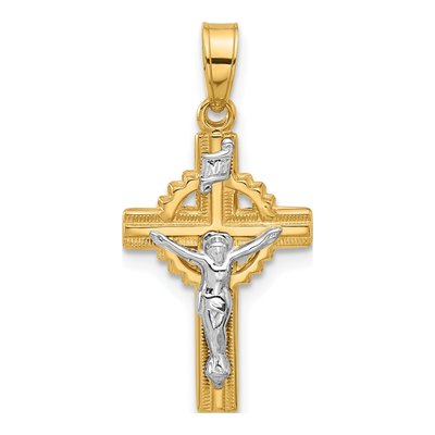 14K Two-Tone Gold Hollow INRI Crucifix Pendant