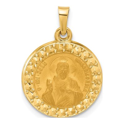 14K Yellow Gold Sacred Heart of Jesus Medal Pendant