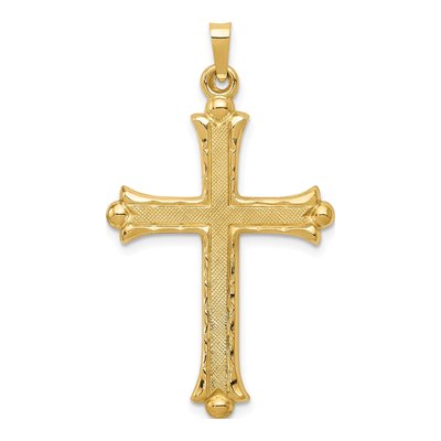 14K Yellow Gold Fleur de Lis Cross Pendant
