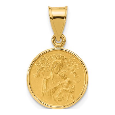 14K Yellow Gold Our of Perpetual Help Medal Pendant