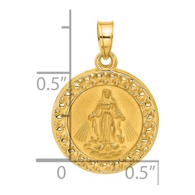 14K Yellow Gold Hollow Miraculous Mary Back Medal Pendant – view 4