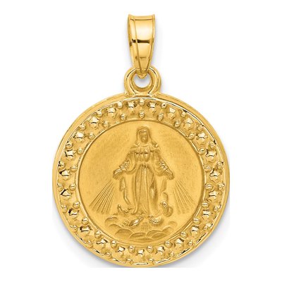 14K Yellow Gold Hollow Miraculous Mary Back Medal Pendant
