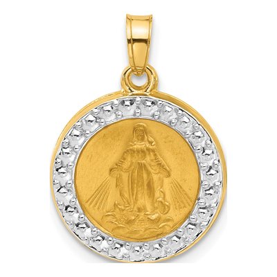 14K Yellow Gold Hollow Miraculous Mary Back Medal Pendant
