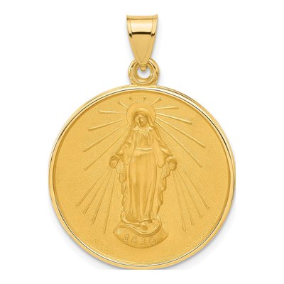 14K Yellow Gold Miraculous Medal Round Pendant