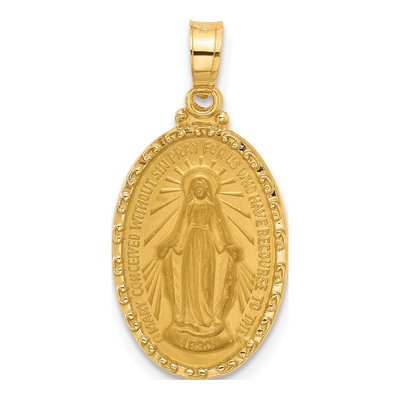 14K Yellow Gold Miraculous Medal Oval Pendant