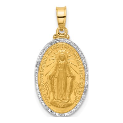 14K Yellow Gold Miraculous Medal Oval Pendant