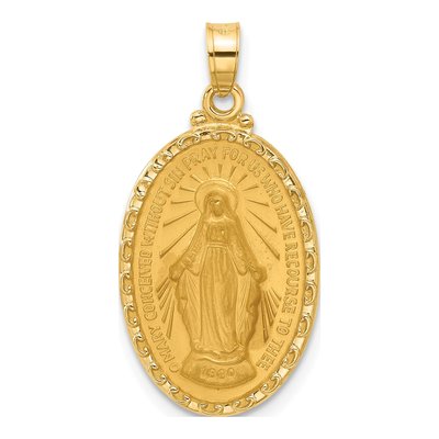 14K Yellow Gold Miraculous Medal Oval Pendant