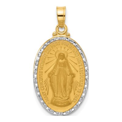 14K Yellow Gold Miraculous Medal Oval Pendant