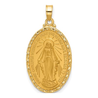 14K Yellow Gold Miraculous Medal Oval Pendant