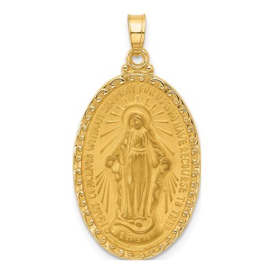 14K Yellow Gold Miraculous Medal Oval Pendant