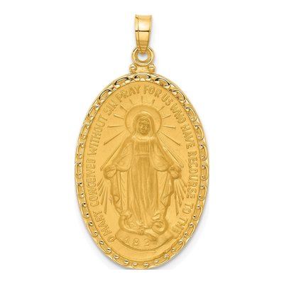 14K Yellow Gold Miraculous Medal Oval Pendant