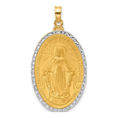 14K Yellow Gold Miraculous Medal Oval Pendant