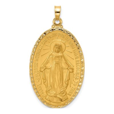 14K Yellow Gold Miraculous Medal Oval Pendant