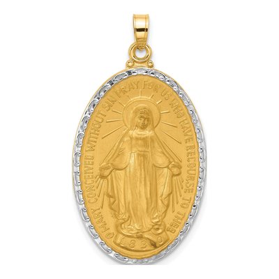 14K Yellow Gold Miraculous Medal Oval Pendant