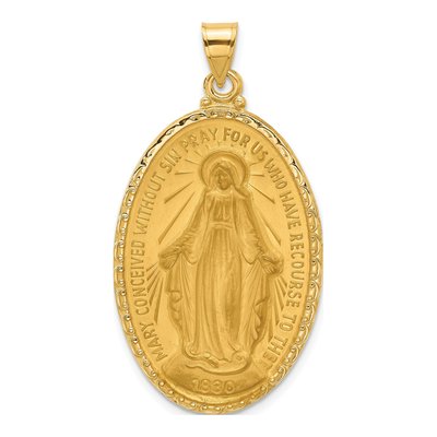 14K Yellow Gold Large Miraculous Medal Oval Pendant